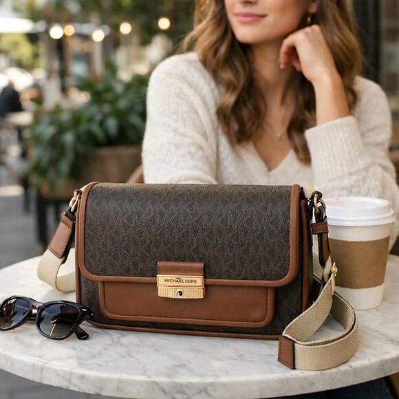 MICHAEL Michael Kors Handbags - NWT MICHAEL Michael Kors Bradshaw Crossbody Bag Brown MK Signature + Care Card